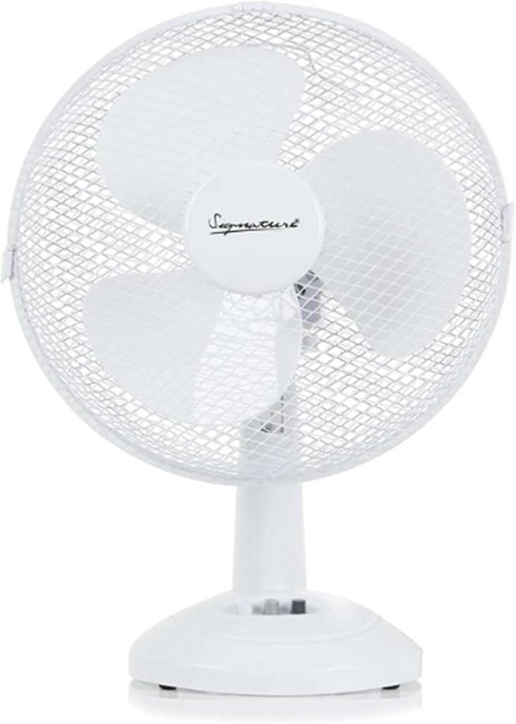 Signature 9” 2 Speed Desk Fan with Oscillation, Adjustable Tilt, White, S40008