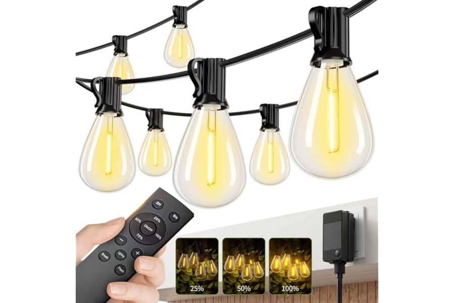 Sikitul 100FT LED Outdoor String Lights with Remote, One Continuous Strand Patio Lights with 35+1 Shatterproof S11 Bulbs, Dim