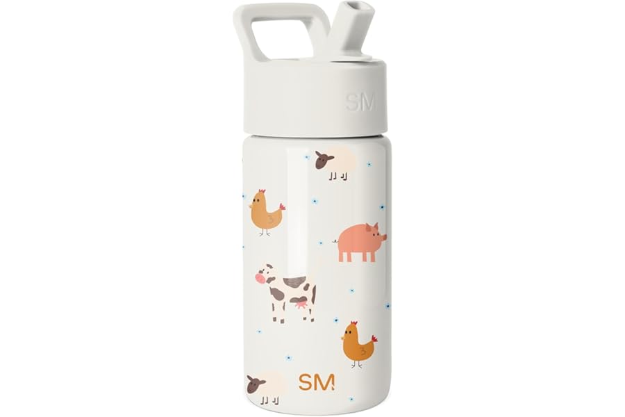 Simple Modern Kids Water Bottle with Straw Lid | 14oz Insulated Stainless Steel Kids Tumbler & Spill Proof Toddler Cup for School, Girls, Boys | Summit | Farm Animals