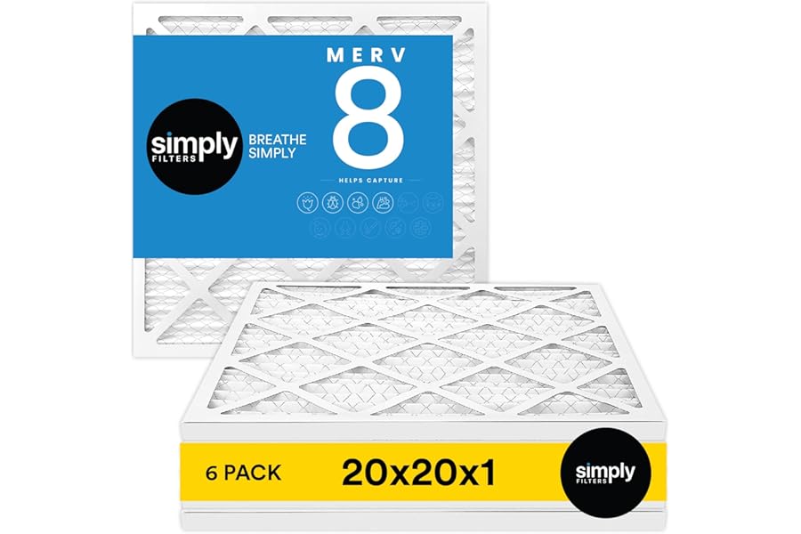 Simply 20x20x1 Air Filter, Merv 8, MPR 600, 6 Pack, Furnace Air Filter for HVAC (Actual Size: 19.75"x19.75"x0.75") DUST, Pet, & Allergy Control