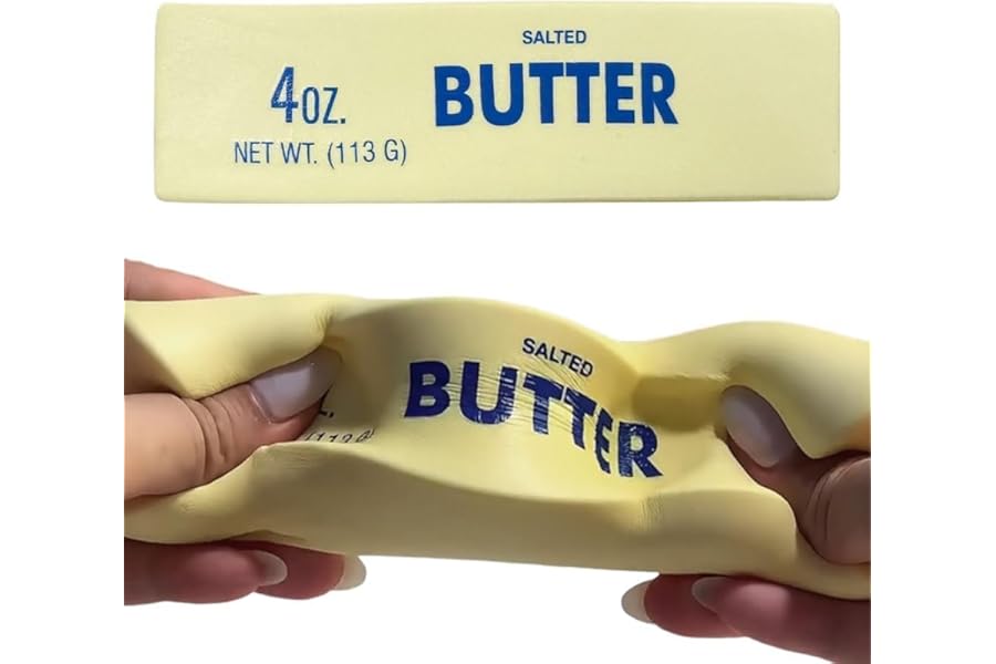 Slow Rebound Cute Butter Squeeze Stress Balls, 2026 New Squeeze Ball Realistic Butter Stick Soft Squeeze Toys, Upgrade Stress Relief Fidget Toys Wet Slow Rebound Stress Relief Toy (1, Yellow) (1Pcs)
