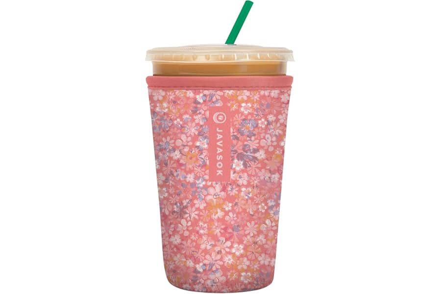 Sok It JavaSok Iced Coffee & Cold Soda Insulated Neoprene Cup Sleeve (Blushing Blooms, Medium: 22-28oz)