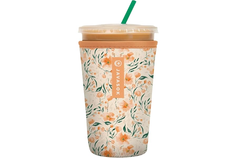 Sok It JavaSok Iced Coffee & Cold Soda Insulated Neoprene Cup Sleeve (Blush Blossoms, Medium: 22-28oz)