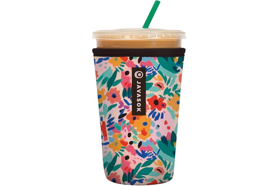 Sok It JavaSok Iced Coffee & Cold Soda Insulated Neoprene Cup Sleeve (Abstract Floral, Medium: 22-28oz)