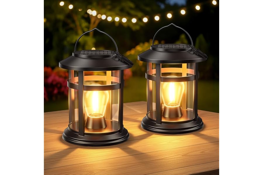 Solar Lantern Outdoor Waterproof, 2 Pack Bright Hanging Solar Lights for Outside Decorative, Upgraded Solar Powered Lanterns LED Lighting for Garden Patio Porch Decor Gifts (Warm Light)