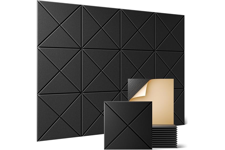 Sonicism 12 Pack X-Lined Acoustic Panels with Self-Adhesive, 12"X 12"X 0.4" Sound Proof Foam Panels, Decorative Soundproof Wa