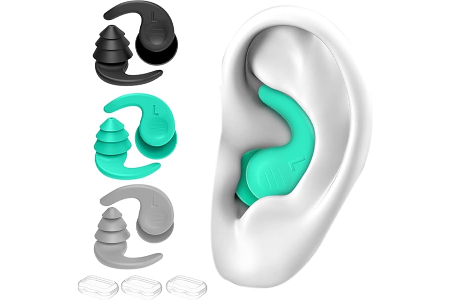 Swimming Ear Plugs for Adults,3 Pairs Waterproof Reusable Silicone Swim Earplugs for Swimming Surfing Snorkeling Showering and Water Pool,Beach,Ocean (Adults & Teens 14+)