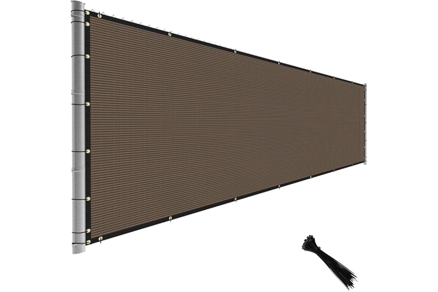TANG Fence Privacy Screen Brown 5 Feet x 25 Feet Outdoor Shade Cloth with Grommets, 150 GSM Temporary Fence Cover with Zipties Mesh Netting Fences Blockage for Backyard Garden Patio Chain Link