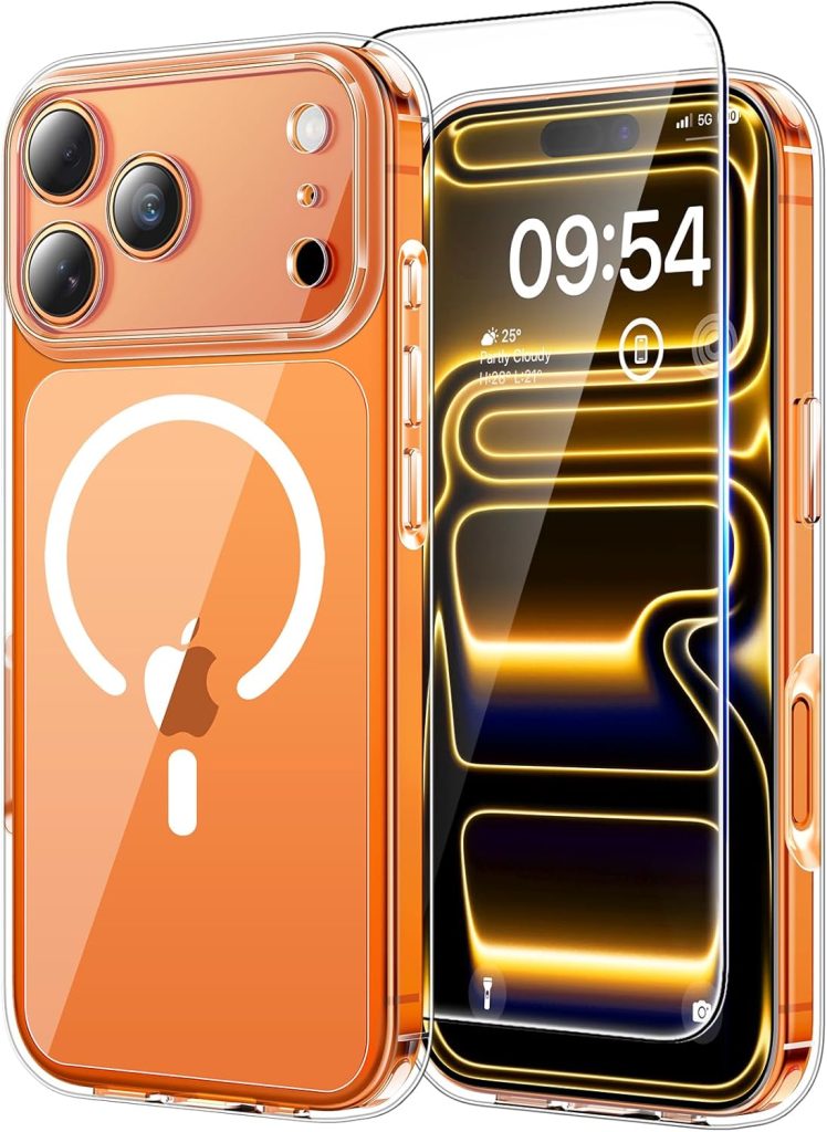 TAURI Coque Magnétique pour iPhone 17 Pro Max avec Protection écran,Protection Totale de la Caméra, [Compatible avec MagSafe] Protection Anti-Choc Mince et Anti-Chute - Transparent
