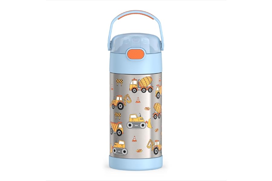THERMOS FUNTAINER Water Bottle with Straw - 12 Ounce - Kids Stainless Steel Vacuum Insulated Water Bottle with Lid, Construction