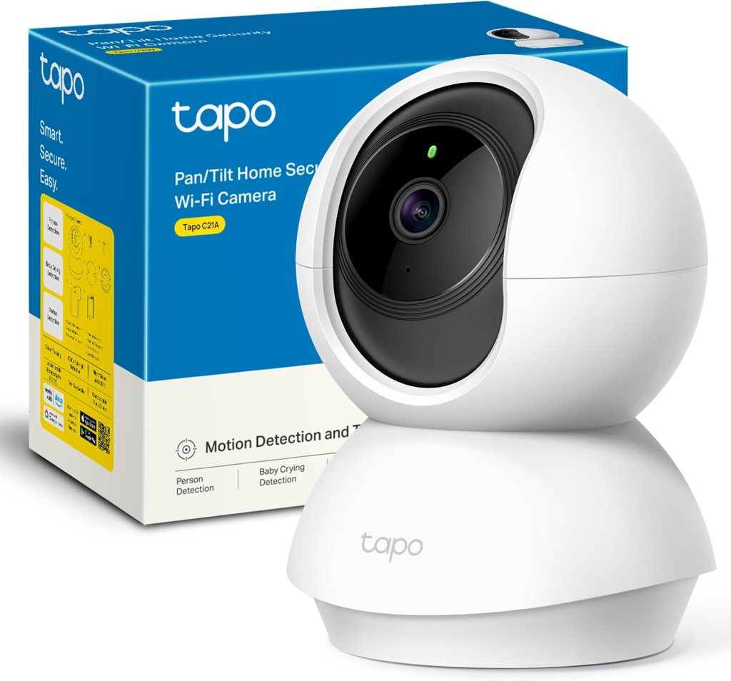 Tapo C21A - 2K 3MP Cámara vigilancia WiFi Interior 360°, visión Nocturna, notificaciones en Tiempo Real, detección Persona, Control Remoto, Compatible con Alexa, Cable de 1,5 m sin Soporte de Montaje