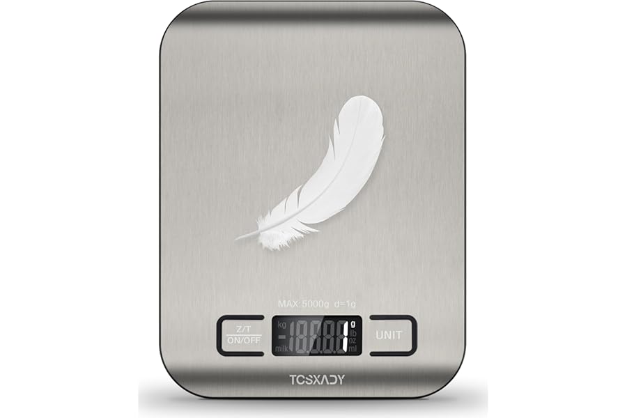 Tcsxady Food Scale, 11lb Digital Kitchen Scale with 6 Units LCD Display and Tare Function,Compact Design for Baking,Healthy Cooking,Meal Prep, 304 Stainless Steel