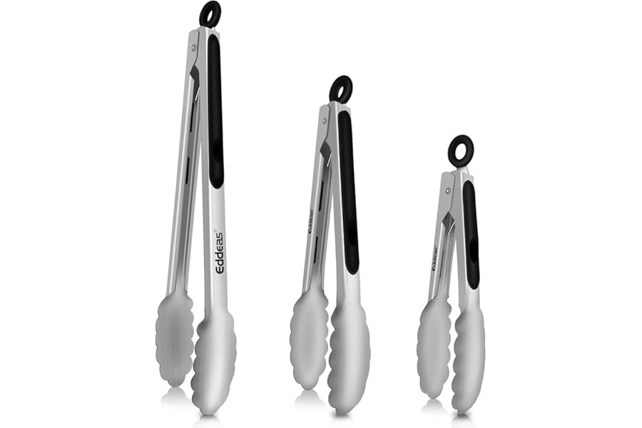 Tongs For Cooking - Heat Resistant 600 Degrees Stainless Steel Kitchen Tong,Heavy Duty Metal Locking Tongs - Perfect for Food,Salad and BBQ set of 3 (7",9" and 12") Dishwasher