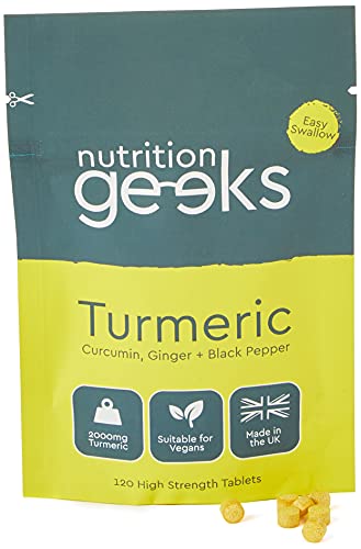 Turmeric Tablets 2000mg with Black Pepper & Ginger - 120 High Strength Curcumin Supplements - Easy Swallow Tablets (Not Turmeric Capsules or Powder) - Vegan - UK Made