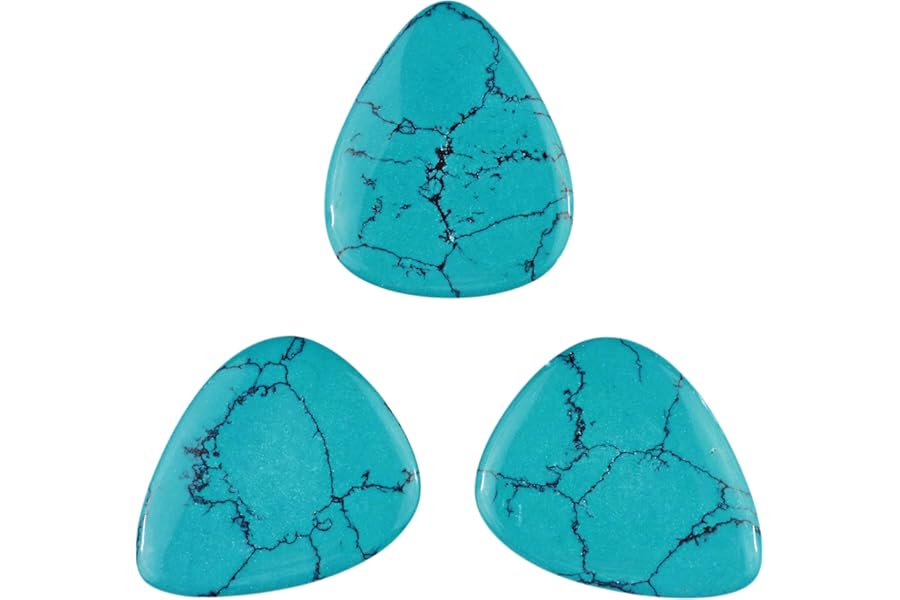 Turquoise Stone Guitar Or Bass Pick - 3.0 mm Ultra Heavy Gauge - 351 Shape - Specialty Handmade Gemstone Exotic Plectrum - 3 Pack