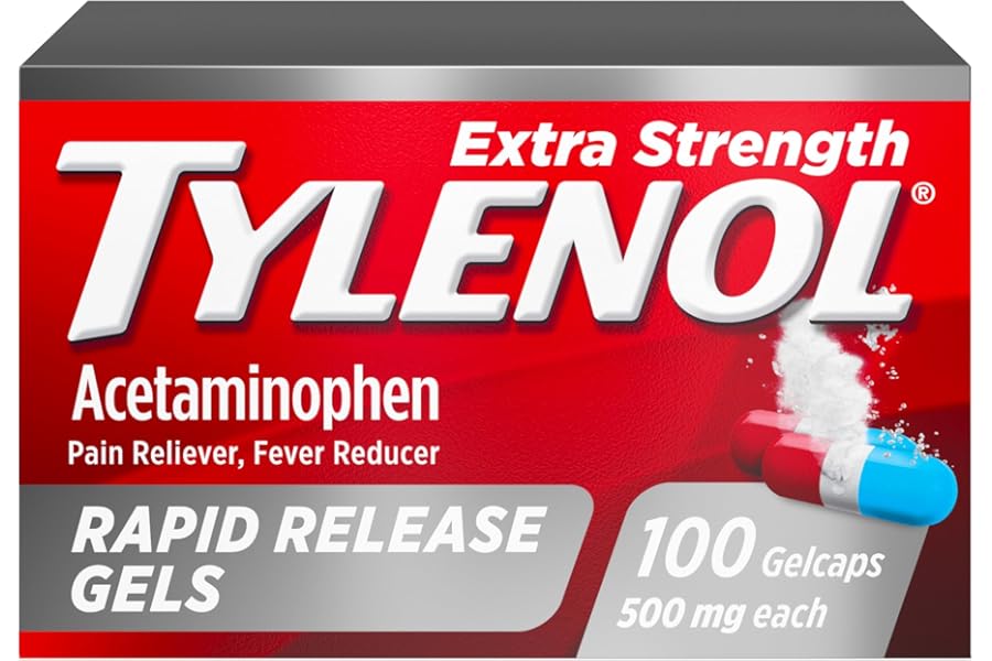 Tylenol Extra Strength Acetaminophen Rapid Release Gels, Fast, Strong Pain Relief, Fever Reducer, 500 mg Gelcaps with Laser‑Drilled Holes for Fast Release, OTC Medicine, 100 Count