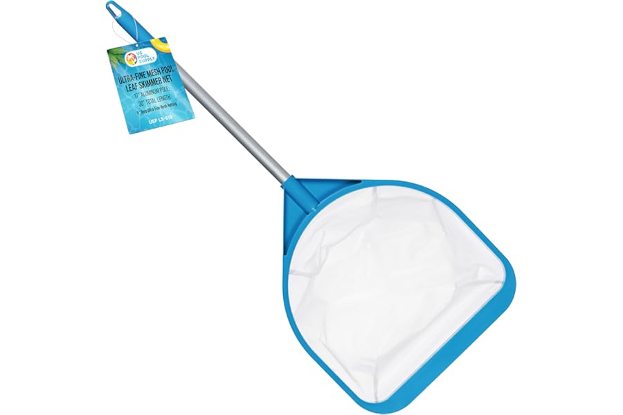U.S. Pool Supply Pool and Spa Skimmer Net with Pole, 30" Long Handheld Ultra-Fine Mesh Pool Skimmer Net - Hand Held Spa, Hot