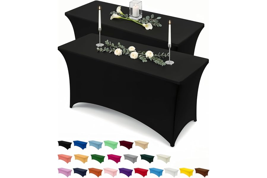 Utopia Kitchen Spandex Tablecloth 2 Pack [6FT, Black] Tight, Fitted, Washable and Wrinkle Resistant Stretch Rectangular Patio Table Cover for Event, Wedding, Banquet & Parties [72Lx30Wx30H Inch]