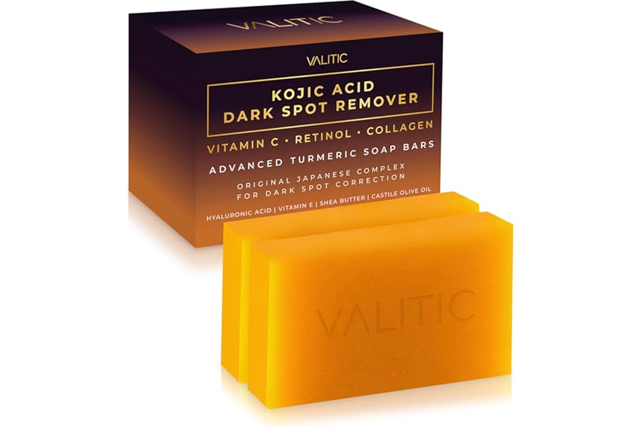 VALITIC Kojic Acid Dark Spot Remover Soap Bars with Vitamin C, Retinol, Collagen, Turmeric - Original Japanese Complex Infused with Hyaluronic Acid, Vitamin E, Shea Butter, Castile Olive Oil (2 Pack)