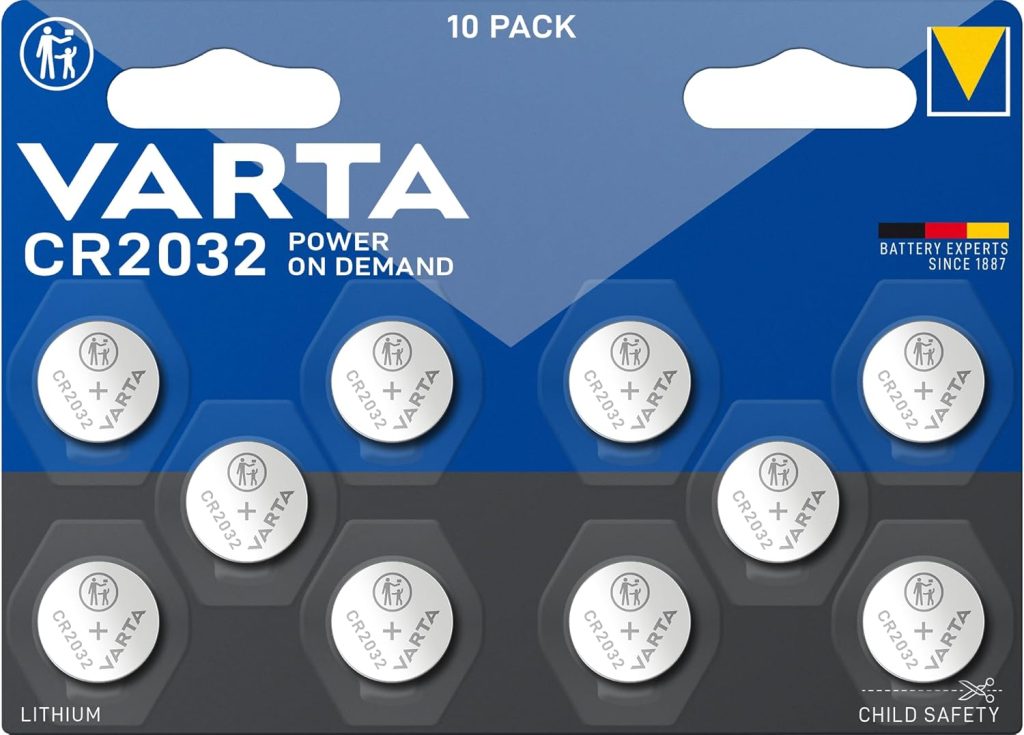VARTA Pilas de Botón CR2032, paquete de 10, Power on Demand, Lithium, 3V, embalaje seguro para niños, para dispositivos Smart Home, llaves de coche