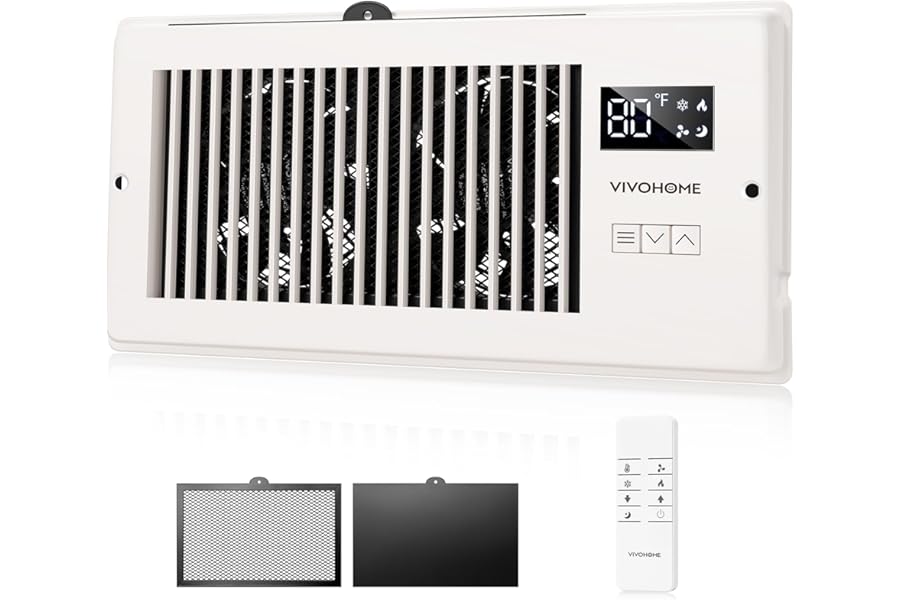VIVOHOME Quiet Register Booster Fan with Opening 4" x 10" - Smart Thermostat, 10-Speed Control, Removable Dust-proof Mesh & Register Blocker, White