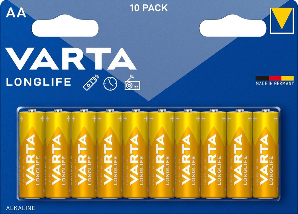Varta Pila Longlife Power AA Mignon LR06 (paquete de 10 unidades), pila alcalina - «Made in Germany» - Adecuado para juguetes, linternas, mandos y otros aparatos que funcionan con pilas