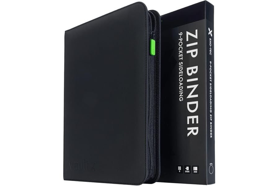 Vault X 9 Pocket Zip Binder, 360 Cards, Exo-Tec Material, 20 Side-Loading Pages (Black)