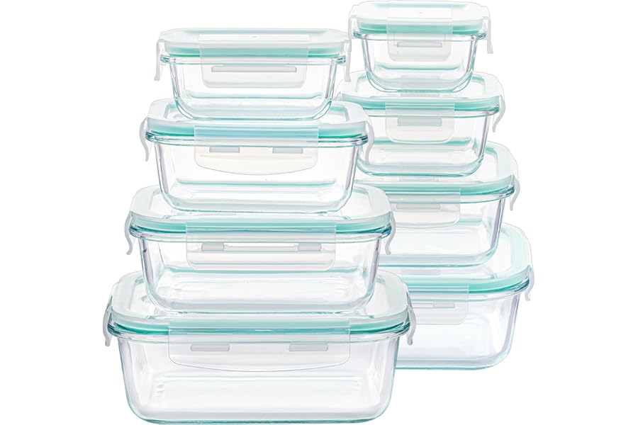 Vtopmart 8 Pack Glass Food Storage Containers with Airtight Lids, Glass Meal Prep Containers, Lunch Office Meal for Microwave, Oven, Freezer and Dishwasher, BPA Free