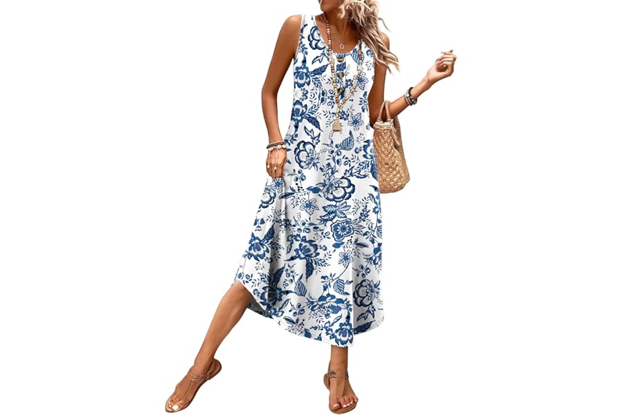 WIHOLL Summer Dresses for Women 2026 Button Front Sleeveless Casual Midi Dress Beach Vacation Sundresses with Pockets