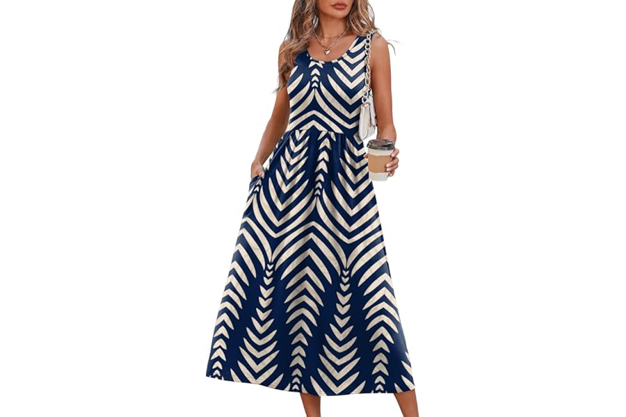 WIHOLL Summer Dresses for Women Flowy Casual Midi Dress Beach Vacation Sundresses with Pockets