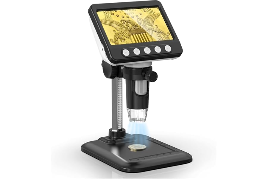 WKR Coin Microscope, 4.3" LCD USB Digital Microscope 1000X Coin Magnifier with 8 Adjustable LED Lights, 1080P PC View Compatible with Windows/MacBook for Adults Kids