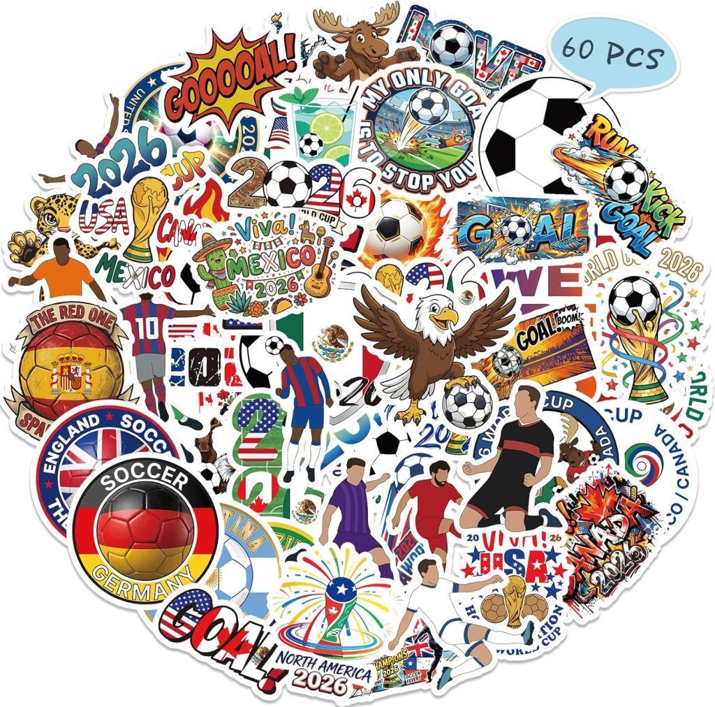 WUSUTE 60 Pack 2026 World Soccer Cup Stickers for Fans, Unique Multi-Nation Designs incl. USA Mexico Canada, Waterproof Vinyl Decals for Water Bottles, Laptops, Scrapbook, Phone Case : Electronics