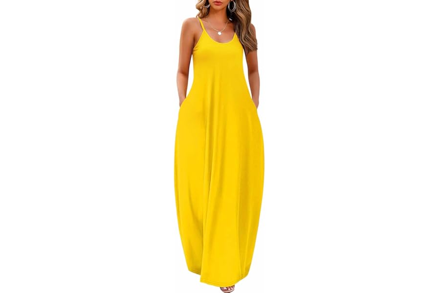 Wolddress Womens Maxi Dress with Pockets 2026 Casual Strap Plus Size Loose Plain Long Office Summer Beach Travel Dresses S-5X