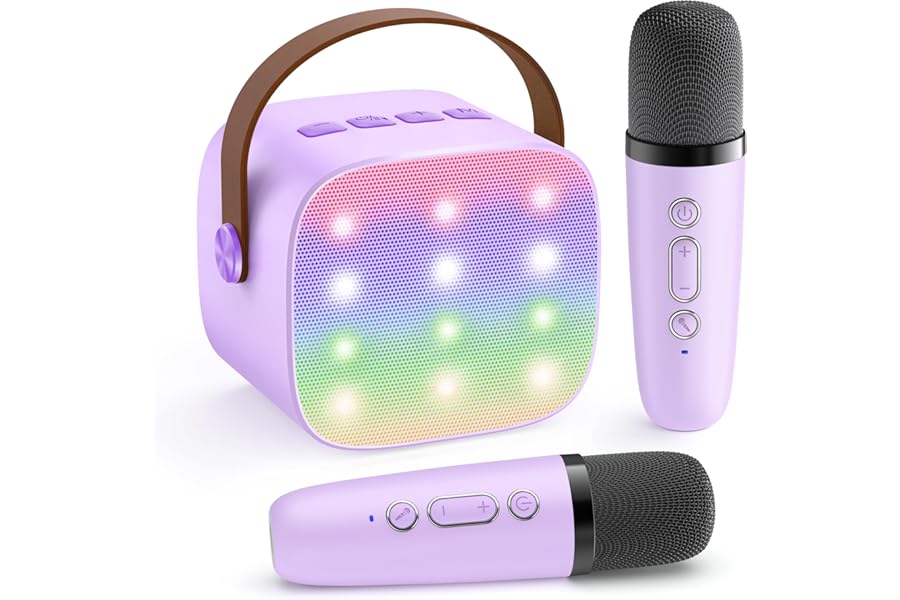 YLL Karaoke Machine for Kids, Portable Mini Speaker with 2 Wireless Microphones, TOP Kids Gifts for Girls Ages 3, 4, 5, 6, 7, 8, 9, 10+ Years Old, 4-12th Birthday Singing Present Toy Party (Purple)