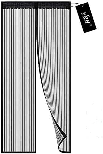 YRH Magnetic Fly Screen Door - Heavy Duty Self-Sealing Mesh,Powerful Magnets and Full Frame Magic Tape,No Drill Installation,Automatically Closes (90x210cm, Black)