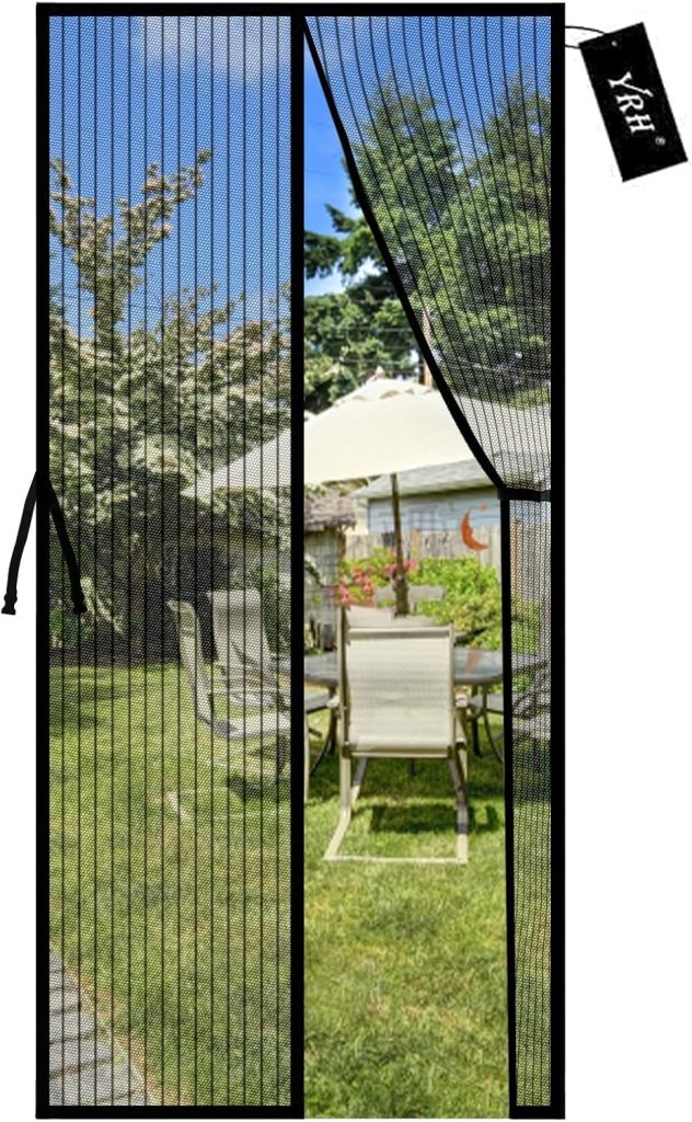 YRH Magnetic Fly Screen Door with Stay Open Buckles - Heavy Duty Self-Sealing Mesh, No Drill Installation,Powerful Magnets,Full Frame Magic Tape (90x210 cm, Black)
