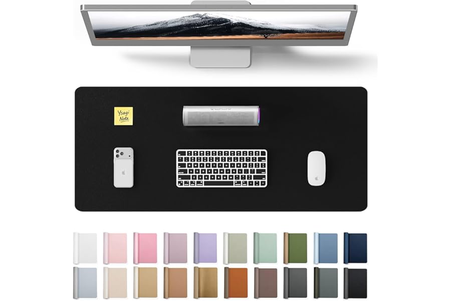 YSAGi Leather Office Desk Pad Protector, Large Mouse Pad, Non-Slip, PU Leather, Laptop Desk Blotter, Waterproof Writing Pad for Office and Home, Black, 23.6" x 13.8"