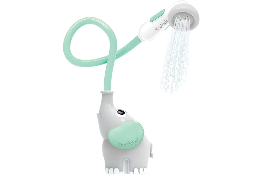 Yookidoo Baby Bath Shower Head - Elephant Water Pump with Trunk Spout Rinser - Control Water Flow from 2 Elephant Trunk Knobs for Maximum Fun in Tub or Sink for Newborn Babies
