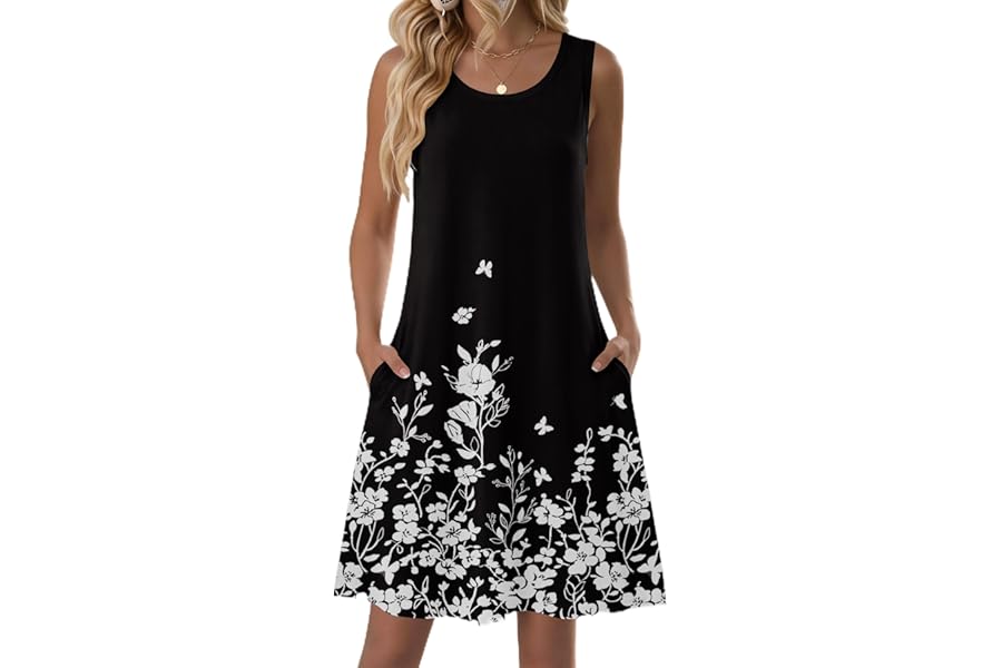 Zeagoo Summer Dresses for Women 2026 Sleeveless Casual Floral Tshirt Sundress with Pockets Loose Tank Beach Dress