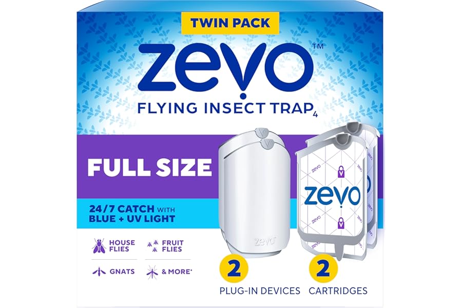 Zevo 2 Flying Insect Traps & 2 Refill Cartridges - Plug in Fly Trap & Indoor Bug Catcher for Gnats, House & Fruit Flies - Blu
