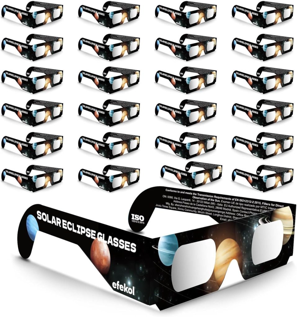 efekol Gafas Eclipse Solar Homologadas - Certificación CE y EN ISO 12312-2 para Observación Segura del Sol - Eclipse Total 12 de Agosto de 2026 (Total en España, Parcial en Europa) (3)