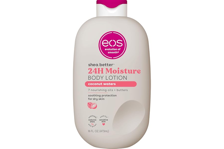 eos Shea Better Body Lotion Coconut Waters, 24-Hour Moisture Skin Care, Lightweight & Non-Greasy, Natural Shea, Vegan, Coconut Body Lotion, 16 fl oz