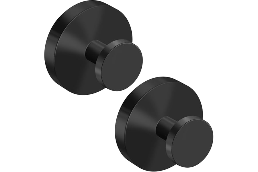 klasit Suction Cup Hooks for Shower, No-Drill Towel & Robe Hooks for Bathroom, Glass Door, Mirror & Tile, 2 Pack, Matte Black – Ideal for Hanging Towels, Bathrobes & Loofahs