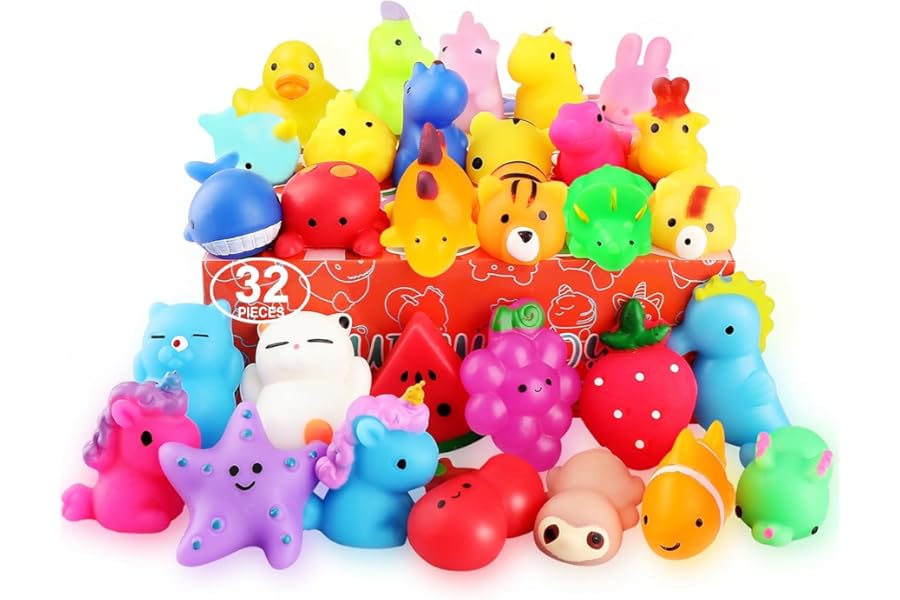 nobasco Squishies, 32 Pack Mochi Squishy Toys - Kawaii Cat Squishys Slow Rising Animals - Party Favors, Goodie Bag, Birthday Gifts, Mini Squishies Stress Reliever Toy
