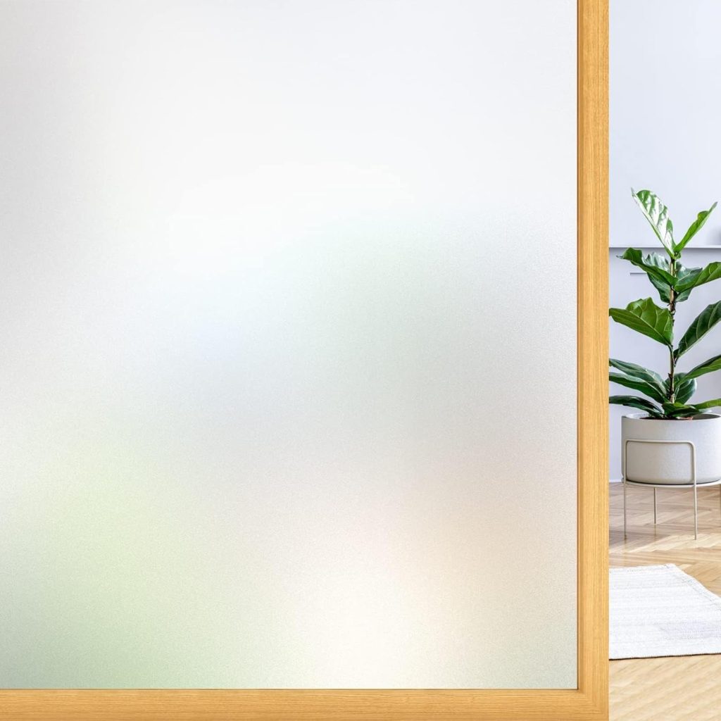 rabbitgoo Privacy Window Film 44.5x200cm Matte White, Static Window Sticker Without Glue, Opaque Privacy Protection, Sun Protection & Anti-UV, Reusable Glass Sticker for Living Room, Kitchen, Office