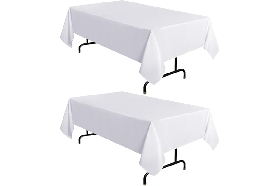 sancua 2 Pack White Tablecloth 60 x 102 Inch, Rectangle 6 Feet Table Cloth - Stain and Wrinkle Resistant Washable Polyester Table Cover for Dining Tables, Buffet Parties and Camping