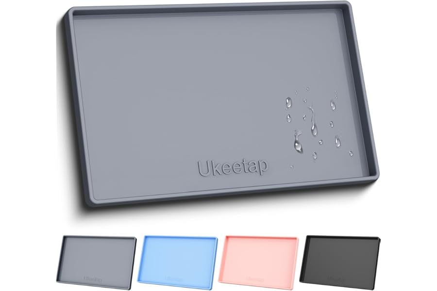 ukeetap Extra Thick Silicone Mat Waterproof with Raised Edge 34" x 22", Under Sink Mat for Kitchen & Bathroom, Kitchen Cabinet Liner, Multi-Purpose for Storage & Protection, Gray