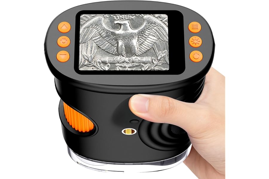 1000X Coin Microscope with Lights, Digital Handheld Coin Magnifier with 8 Adjustable LED Light, Portable Rechargeable Pocket Microscope Compatible with Windows/Mac, Black