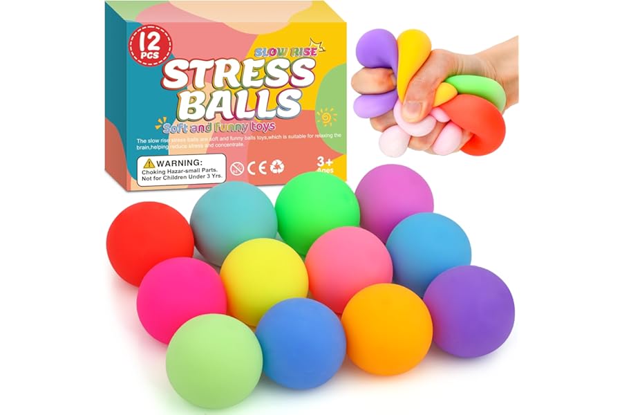 12 Pack Slow Rising Stress Ball,Stress Balls for Kids Adults,Stretchy Fidget Toys for Stress Relief,Hand Therapy Sensory Squishy Ball, Squishy Toys for Kids, Classroom Prize Box Party Favors