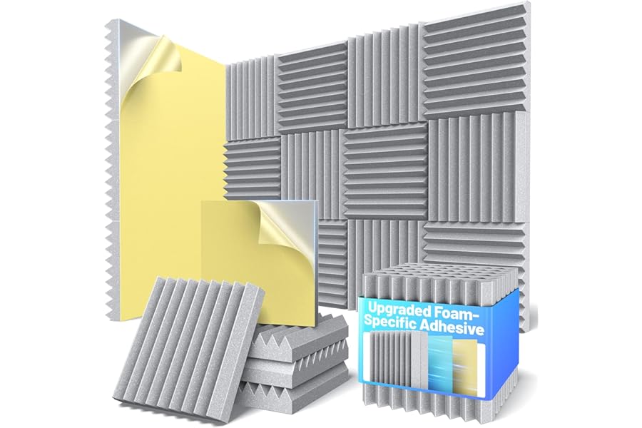 12 Pack Sound Proof Foam Panels for Walls 2”x12”x12” Self-Adhesive Acoustic Wall Panel High Density,Foam Adhesive Soundproof Wall Panel,Acoustic Panels Sound Absorbing for Studio Gaming Room-Gray
